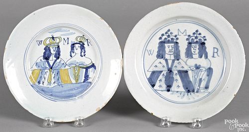 Two English Delft double portrait plates
