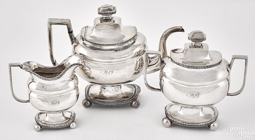 New York three-piece coin silver tea service