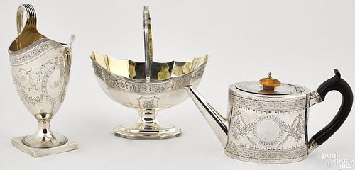 Three pieces of engraved English silver