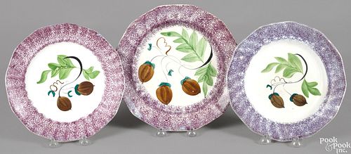 Three purple spatter acorn plates