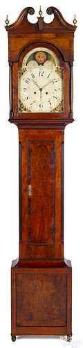 Federal mahogany and cherry tall case clock
