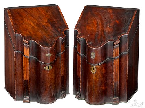 Pair of George III inlaid mahogany knife boxes