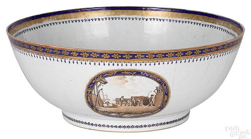 Large Chinese export porcelain punch bowl