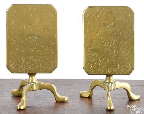 Pair of miniature brass tilt top tables