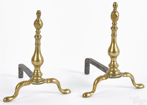 Pair of miniature Chippendale brass andirons