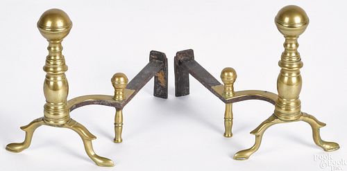 Pair of miniature Federal brass andirons