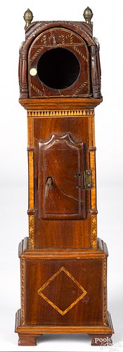 Mahogany tall clock-form watch hutch, dated 1777
