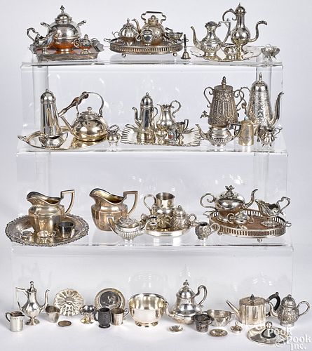 Collection of miniature silver teawares