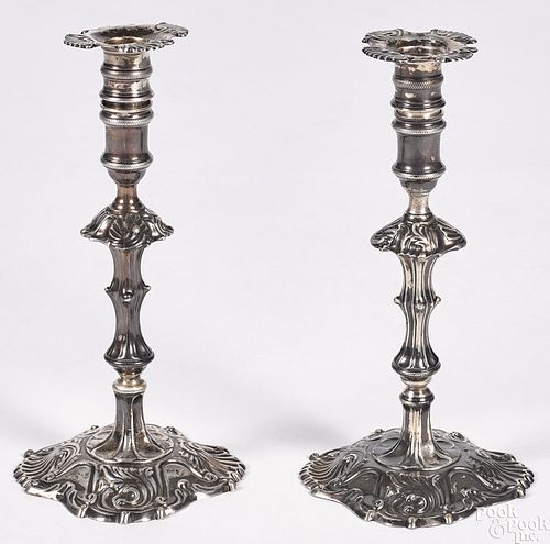 Pair of Irish silver candlesticks, mid 18th c.