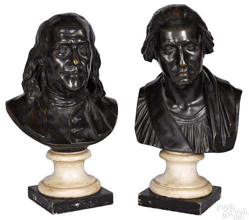 After Jean Antoine Houdon pair of bronze busts