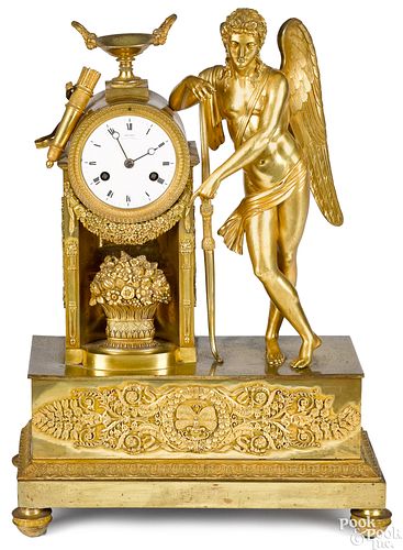 French gilt bronze Eros mantel clock 19th c.