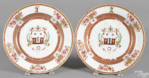 Pair of Chinese export porcelain armorial charger