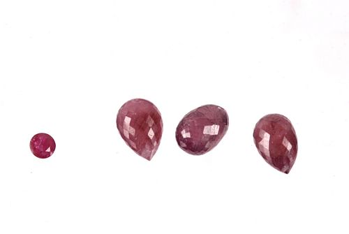 Loose & Faceted Briolette & Round Ruby Gemstones