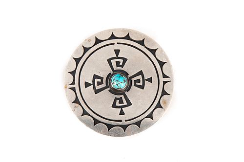 A Willie Yazzie Large Silver and Turquoise Pendant, ca. 1985