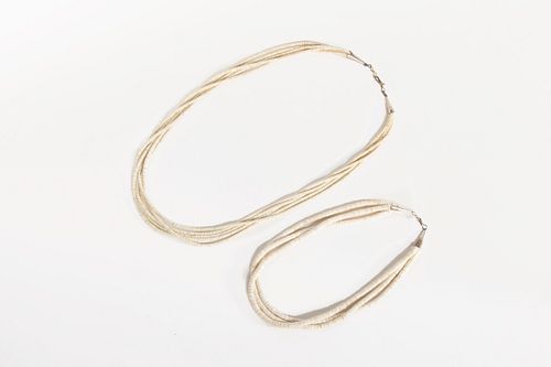 Two Santo Domingo White Heishi Necklaces, ca. 1970-1980