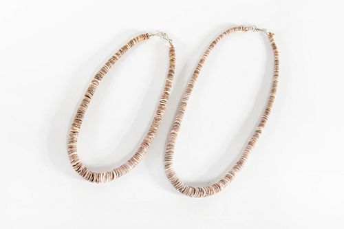Two Santo Domingo Brown Heishi Necklaces, ca. 1970-1980