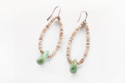 A Pair of Heishi and Turquoise Tab Earrings