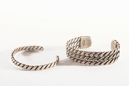 Two Twisted Navajo Sterling Silver Bangles, ca. 1980