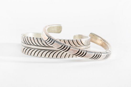 Two Steven Yellowhorse Sterling Silver Bangles, ca. 1980-1990