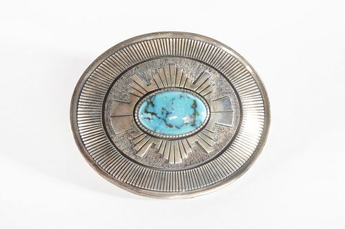 A Gibson Nez Silver and Turquoise Belt Buckle, ca. 1990