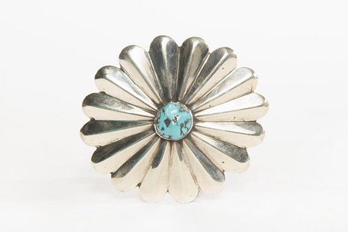 A Frank Patania Sr. Sterling Silver and Turquoise Belt Buckle