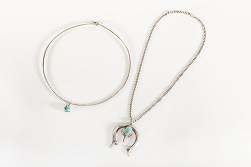 Two Navajo Turquoise and Silver Necklaces