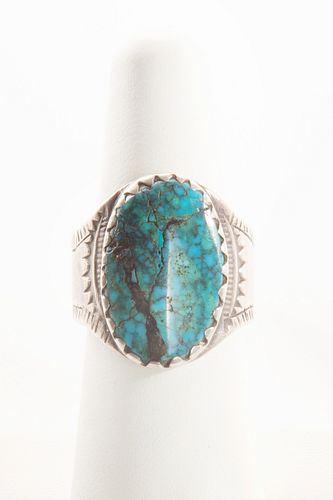 A Navajo Silver and Lone Mountain Turquoise Ring