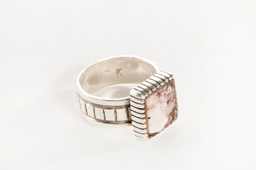 A Native Sterling Silver and Chalcosiderite Ring