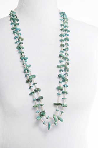 A Two Strand Heishi and Turquoise Tab Necklace