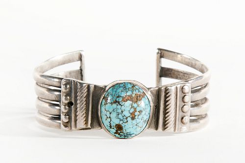 A Navajo Turquoise and Silver Cuff, ca. 1940