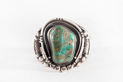 A Navajo Turquoise and Silver Cuff