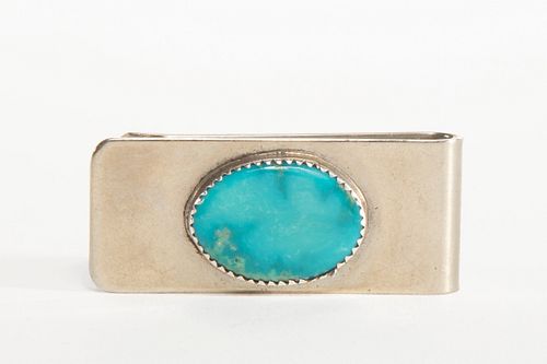 A Silver and Turquoise Money Clip