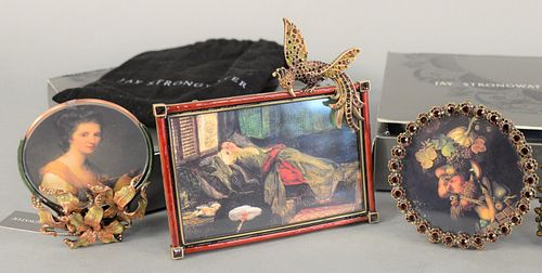 Four Jay Strongwater enameled and jeweled picture frames, largest ht. 6 1/2", wd. 6 1/2".