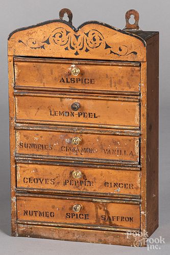 Painted tin spice cabinet, late 19th c.