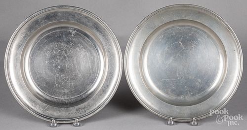 Two pewter chargers