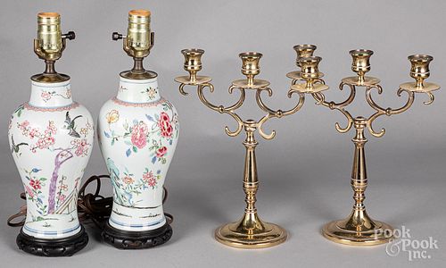 Pair of Chinese export porcelain table lamps