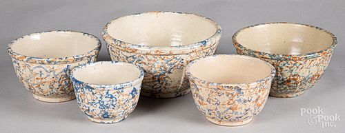 Nest of five spongeware bowls