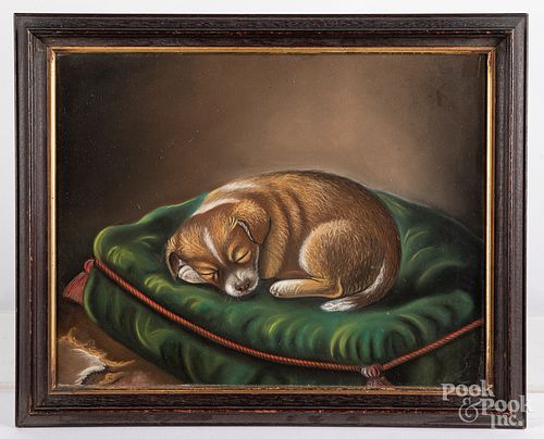 Pastel dog on pillow, 19th c.
