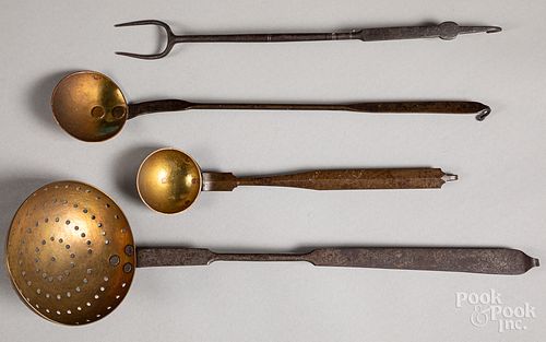Three wrought iron ladles, 19th c.