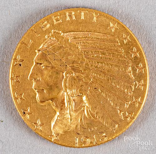 1913 five dollar Indian Head gold half eagle coin