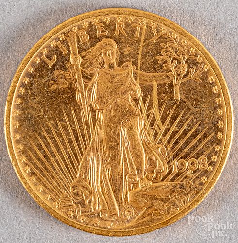 1908 twenty dollar St. Gaudens gold coin