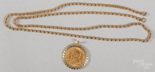 Gold Krugerrand, .5 ozt., mounted in a 9K pendant