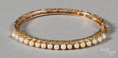 14K gold and pearl bangle bracelet