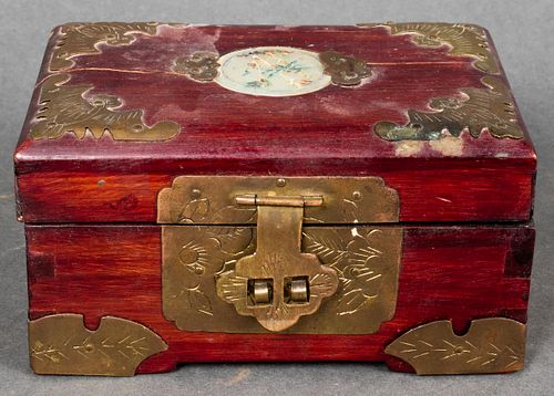 Chinese Brass Mounted Wood Jewelry Box
