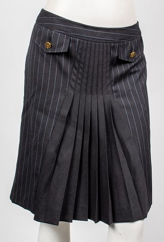 Dolce & Gabbana Pleated Pinstripe Wool Skirt