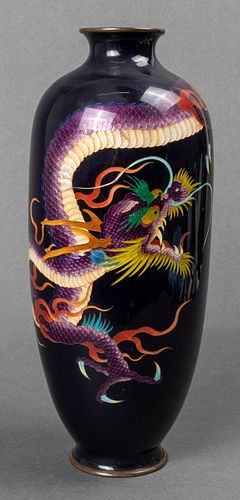 Japanese Cloisonne Enamel Vase with Dragon