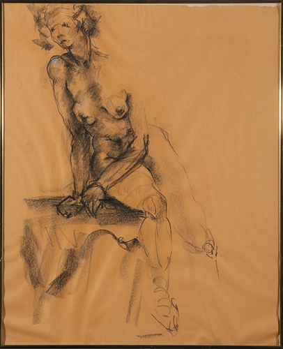 Charcoal Nude Female Figure Study Monogrammed ES