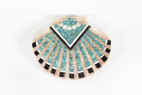 A Santo Domingo Turquoise and Stone Inlay Shell Medallion, ca. 1980