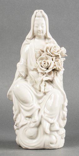 Chinese Blanc de Chine Guanyin with Roses