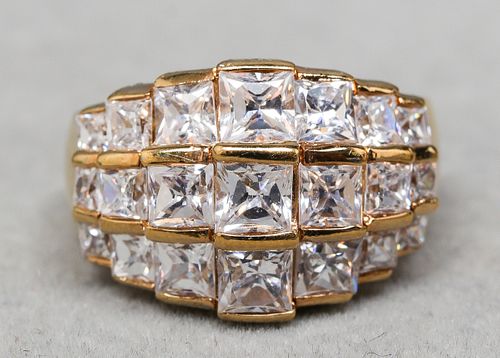 Vermeil Gold-Over-Silver Cubic Zirconia Wide Ring